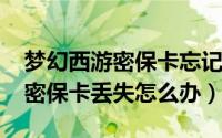 梦幻西游密保卡忘记了（10月08日梦幻西游密保卡丢失怎么办）