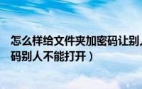 怎么样给文件夹加密码让别人打不开（怎么给文件夹设置密码别人不能打开）